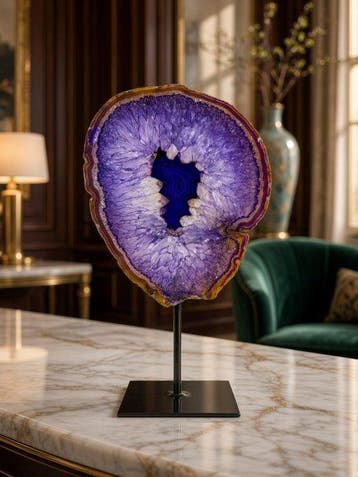 Large Rare purple Agate - rock crystal geode on stand Geode