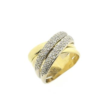 Bicolor gouden pavé ring met diamant 0,33 ct., Gebruikt, Ophalen of Verzenden, 17 tot 18, Met edelsteen