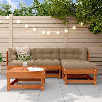 vidaXL Tuin loungeset 15 st Wasbruin Massief grenenhout, Verzenden, Nieuw, 5 zitplaatsen, Loungeset