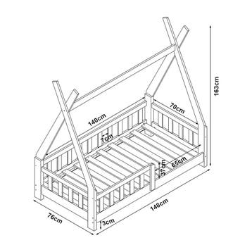 [en.casa] Kinderbed Tipi grenen met uitvalbeveiliging 70x140, Verzenden, Nieuw
