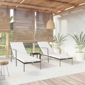 vidaXL Ligbedden 2 st met tafel poly rattan bruin, Verzenden, Nieuw
