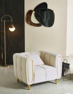 FAUTEUIL ALMA CRÈME MET KUSSEN CM 97X81X71, Huis en Inrichting, Ophalen of Verzenden, Nieuw