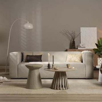 50% Korting: Scandinavische bank Memphis 3-zits taupe stof, Huis en Inrichting, Ophalen, Zo goed als nieuw, Stof, Scandinavisch, Modern