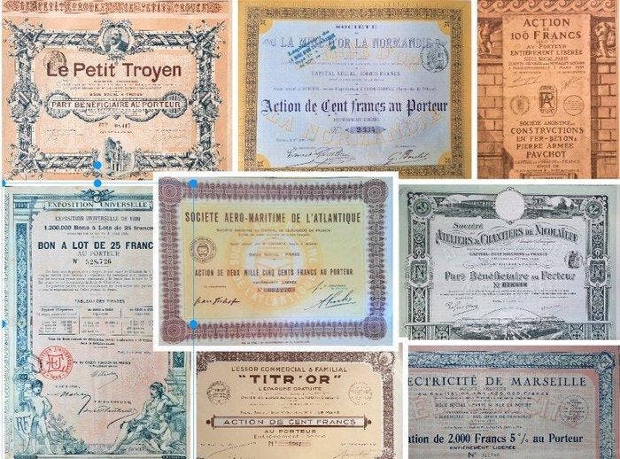 Frankrijk. 58 verschillende zeer oude Franse effecten (1873, Antiek en Kunst, Antiek | Speelgoed