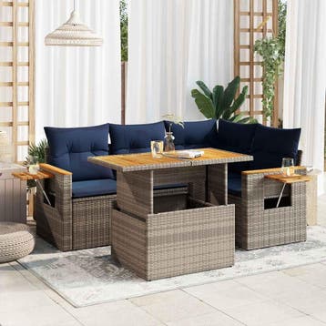 vidaXL 5-delige Loungeset met kussens poly rattan acacia, Verzenden, Nieuw, Loungeset