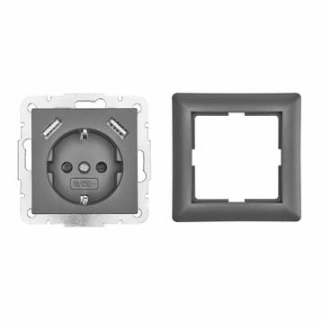 LEDmaxx Inbouw contactdoos antraciet met 2x USB 2800mA, Ophalen of Verzenden, Nieuw