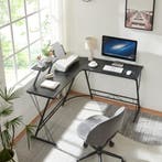 Bureau Yremso L-vormig 122x122x98 cm zwart [en.casa], Verzenden, Nieuw