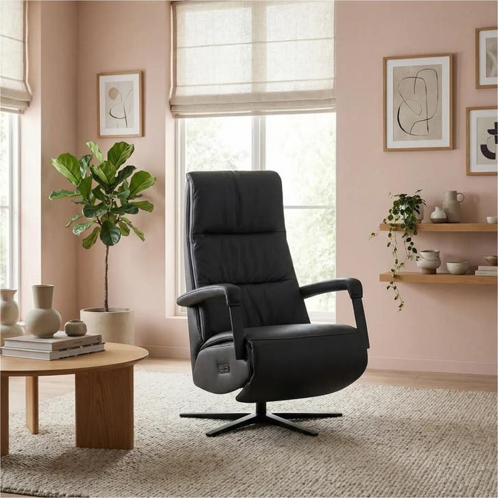 Leren elektrisch relaxfauteuil Core - Toledo Nero (zwart) -, Huis en Inrichting, Fauteuils, 50 tot 75 cm, 75 tot 100 cm, Nieuw