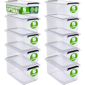 Opbergbox Transparant Set van 10 30x20x12cm 5L (Huishouden), Verzenden, Nieuw