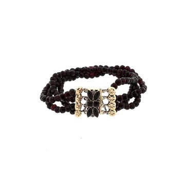 Antieke granaat kralenarmband met gouden siersluiting met..., Gebruikt, Ophalen of Verzenden, Met edelsteen, Goud