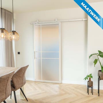 Stalen Schuifdeur - 6 Vlaks - Wit - Maatwerk - Mat glas, Nieuw, Metaal, Inclusief glas