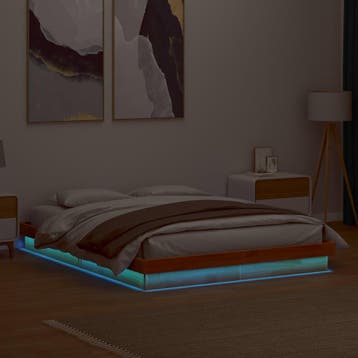 vidaXL Bedframe met LED massief grenenhout wasbruin 160x200, Bruin, Verzenden, 200 cm, 160 cm