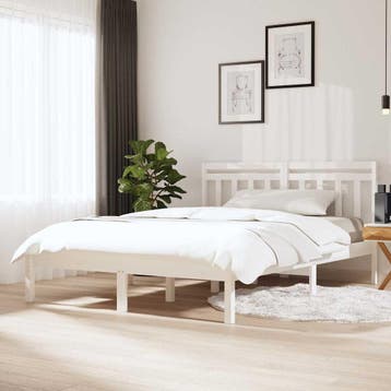 vidaXL Bedframe massief hout wit 135x190 cm, Verzenden, Wit, 190 cm of minder, Overige maten