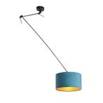 Hanglamp zwart met velours kap blauw met goud 35 cm - Blitz, Verzenden, Nieuw, Stof, Classic-antique