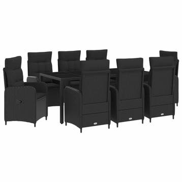 vidaXL Buiten eettafelset 9 pcs Zwart 190 x 90 x 75 cm poly, Verzenden, Nieuw