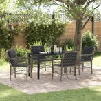 vidaXL Tuin eettafelset met kussen 5 pcs Grijs poly rattan, Verzenden, Nieuw, Rotan, 5 zitplaatsen