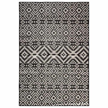 vidaXL Buitenkleed met patroon platgeweven 200x280 cm zwart, Verzenden, Nieuw, Zwart