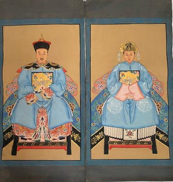 Een paar antieke schilderijen<br>Prachtige zijden, Antiek en Kunst
