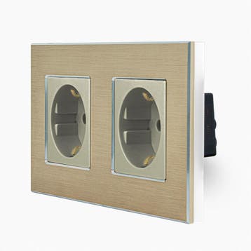 WANDCONTACTDOOS | ALUMINIUM | GOUD | TWEEVOUDIG, Ophalen of Verzenden, Nieuw, Stopcontact