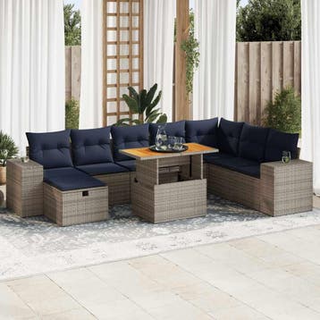 vidaXL 9-delige Loungeset met kussens poly rattan acacia, Verzenden, Nieuw, Loungeset