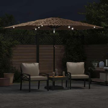 vidaXL Parasol met LEDs en stalen paal 288x288x225 cm bruin, Verzenden, Nieuw, 2 tot 3 meter