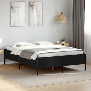 vidaXL Bedframe bewerkt hout metaal zwart 160x200 cm, Huis en Inrichting, Verzenden, Zwart, 200 cm, Metaal