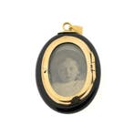 Vintage gouden medaillon hanger met onyx (Hanger of bedel), Ophalen of Verzenden, Gebruikt, Goud, Overige merken