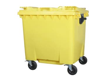 Vuilcontainer 1100 liter 4-wiel vlakdeksel geel, Ophalen of Verzenden