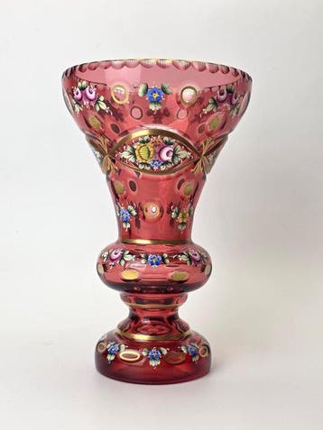 Egermann - Overlay Glass Hand Painted - Vaas - Glas