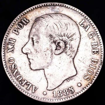 Spanje. Alfonso XII. 5 Pesetas 1885*87 MS Madrid (Zonder