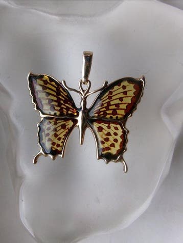 Zilver, Amber - Hanger - Art Nouveau-stijl
