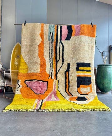 Architectural Abstract Beni Mrirt Rug – Handwoven Moroccan, Nieuw