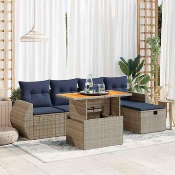 vidaXL 6-delige Loungeset met kussens poly rattan acacia, Verzenden, Nieuw, 5 zitplaatsen, Loungeset