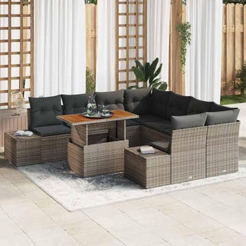 vidaXL Tuin Sofa Set 9 st Grijs Poly riet, Verzenden, Nieuw, Rotan, Meer dan 8 zitplaatsen