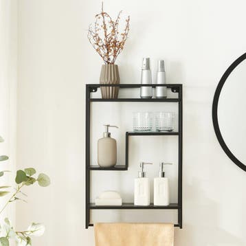 Wandrek Uurainen staal met 4 planken 60x40x13 cm zwart [en.c, Huis en Inrichting, Woonaccessoires | Wandplanken en Boekenplanken