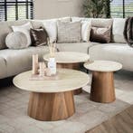 *WOONWINKEL* Ronde Salontafelset Hout En Travertin, Verzenden, Nieuw