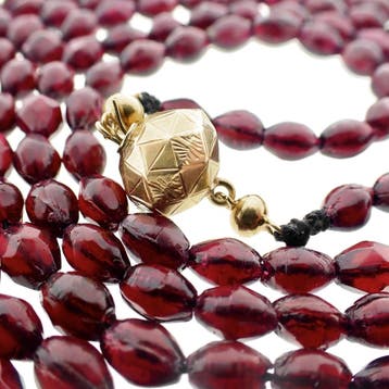 Antieke glaskralen ketting/sautoir met gouden slot, Ophalen of Verzenden, Gebruikt, Goud, Goud