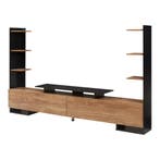 Tv-meubel Rauki zwart en houtkleurig mango 233x31x140 cm [en, Verzenden, Nieuw