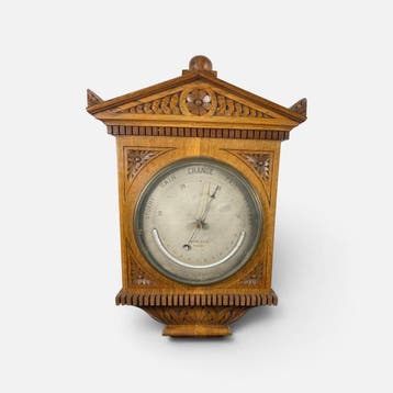 Aneroid barometer - Hout, Koper, Glas - In tempel kastje, Antiek en Kunst