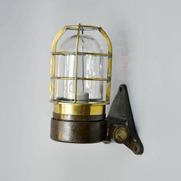 Wandlamp - Messing, Glas, IJzer - Industrieel kooi-lamp