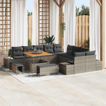 vidaXL Tuinbankenset 13 st Grijs poly rattan, Tuin en Terras, Verzenden, Nieuw, Rotan, 3 zitplaatsen