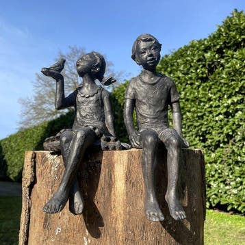 sculptuur, Boy and girl - 22.5 cm - Polystone