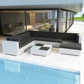 vidaXL 8-delige Loungeset met kussens poly rattan wit, Verzenden, Nieuw, 8 zitplaatsen, Loungeset