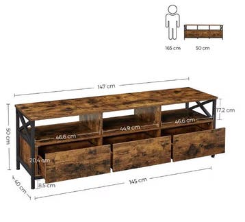 Industrieel TV-Lowboard 147×40×50 cm –3 Laden en Open Vakken, Huis en Inrichting, Kasten | Overige, Verzenden, Nieuw