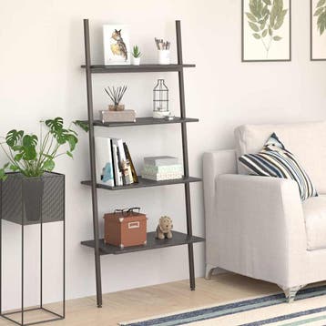 vidaXL Ladderrek met 4 schappen 64x34x150,5 cm zwart, Huis en Inrichting, Minder dan 50 cm, Verzenden, Nieuw, 150 tot 200 cm