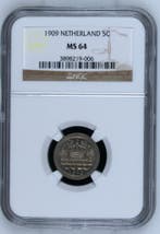 Koningin Wilhelmina 5 cent 1909 MS64 NGC gecertificeerd, Postzegels en Munten, Munten | Nederland, Verzenden, Koningin Wilhelmina