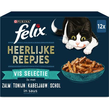 4x Felix Heerlijke Reepjes Selectie Vis 12 x 80 gr, Verzenden, Nieuw