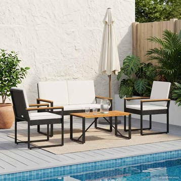 vidaXL Buitenmeubelset 4 st Zwart en Cream Wit poly rattan, Verzenden, Nieuw, Rotan, 4 zitplaatsen