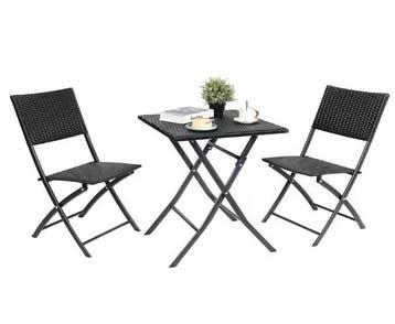 Opvouwbare Bistroset 3-delig – Rotan Tafel en Stoelen, Verzenden, Nieuw
