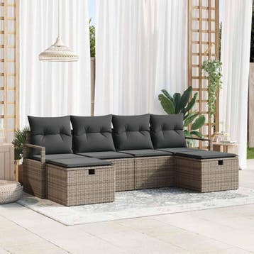 vidaXL Bankstel met kussen met opslag 6 pcs Grijs poly, Verzenden, Nieuw, Rotan, 6 zitplaatsen